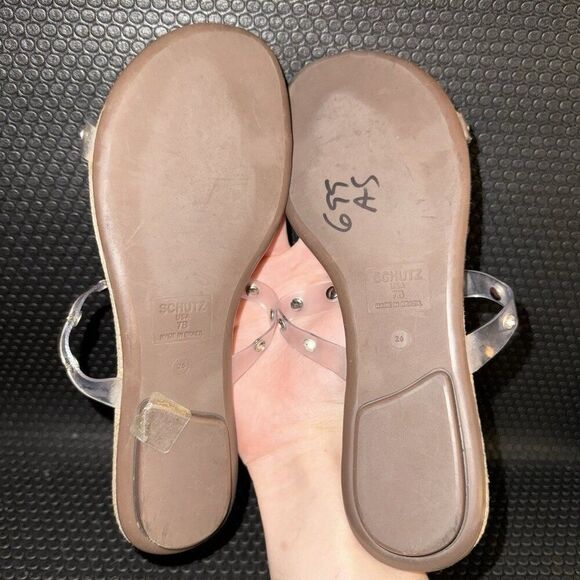 Schutz Loretta Vinyl Sandal Transparent Open Toed Studded Flats Women’s Size 7B - Picture 4 of 4